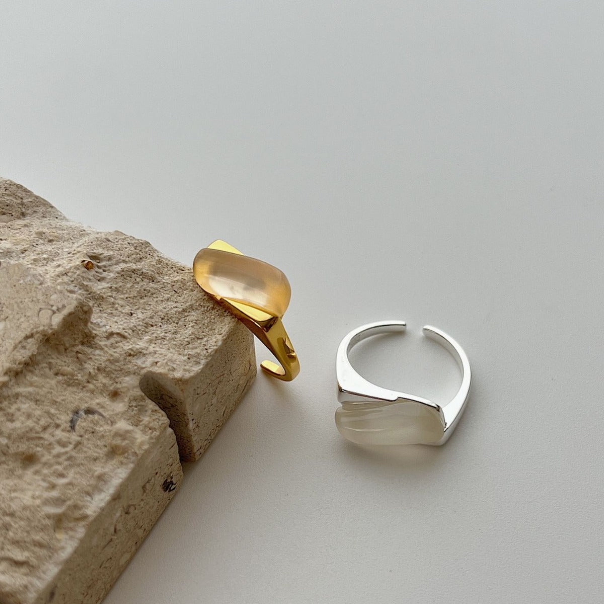 Sterling Silver White Chalcedony Geometric Design Ring For Women - FASHIONKULTUR