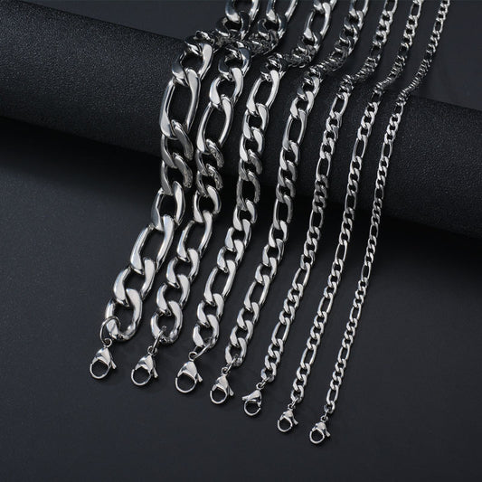 Hip Hop Trend Stainless Steel 13NK Hollow Chain Necklace Personality Simple Men's Necklace Bracelet - FASHIONKULTUR