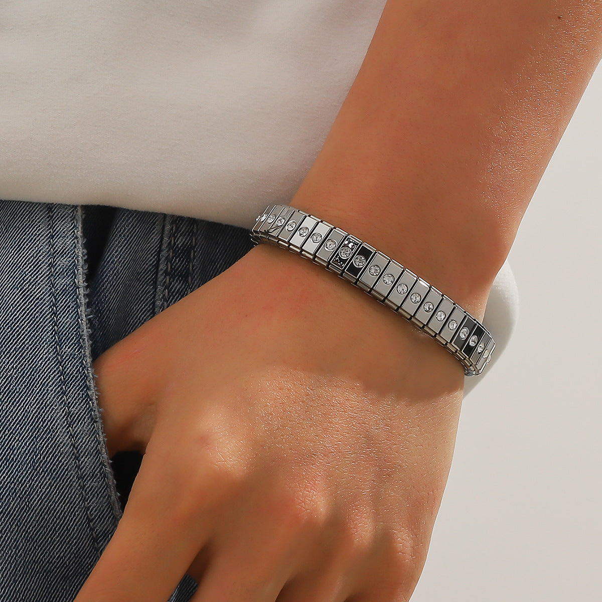 Cold Stainless Steel Diamond Elastic Bracelet For Men - FASHIONKULTUR