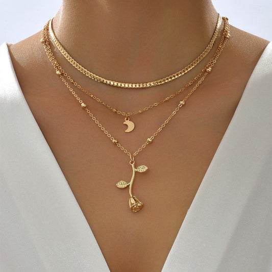 European And American Style Popular Golden Rose 3-layer Necklace - FASHIONKULTUR