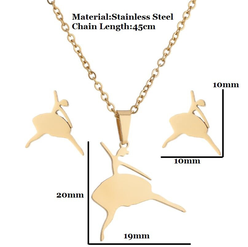 New Stainless Steel Geometric Ear Studs Collarbone Necklace Set - FASHIONKULTUR