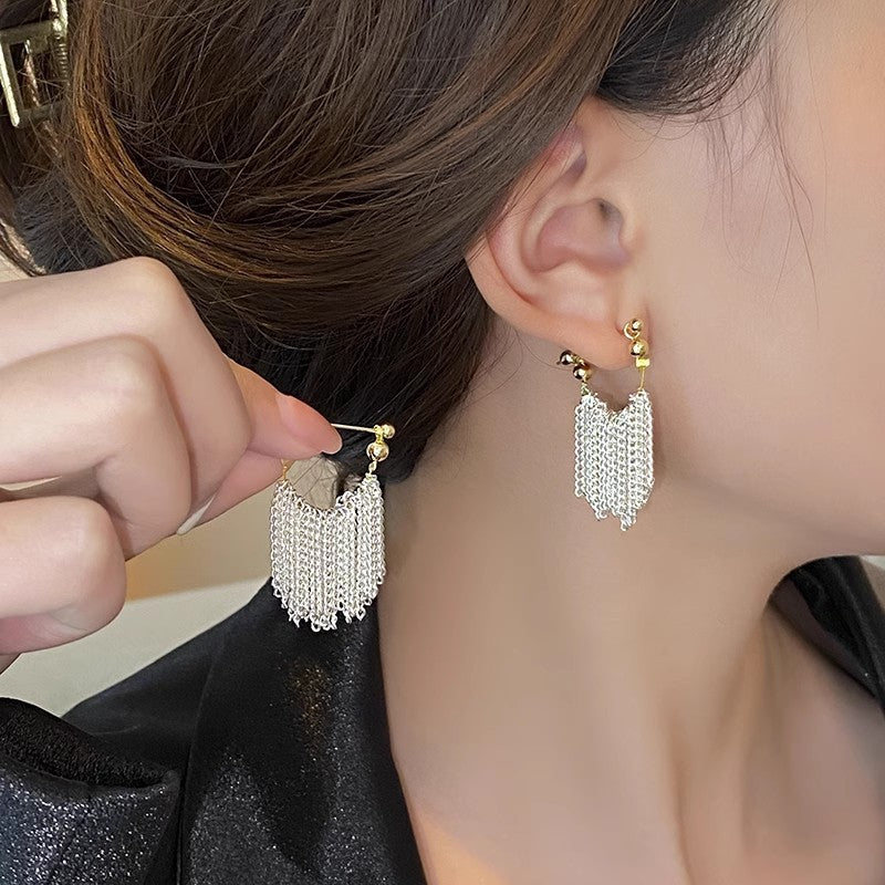 Alloy Electroplated Women's Silver Needle Long Fringe Earrings Earrings - FASHIONKULTUR