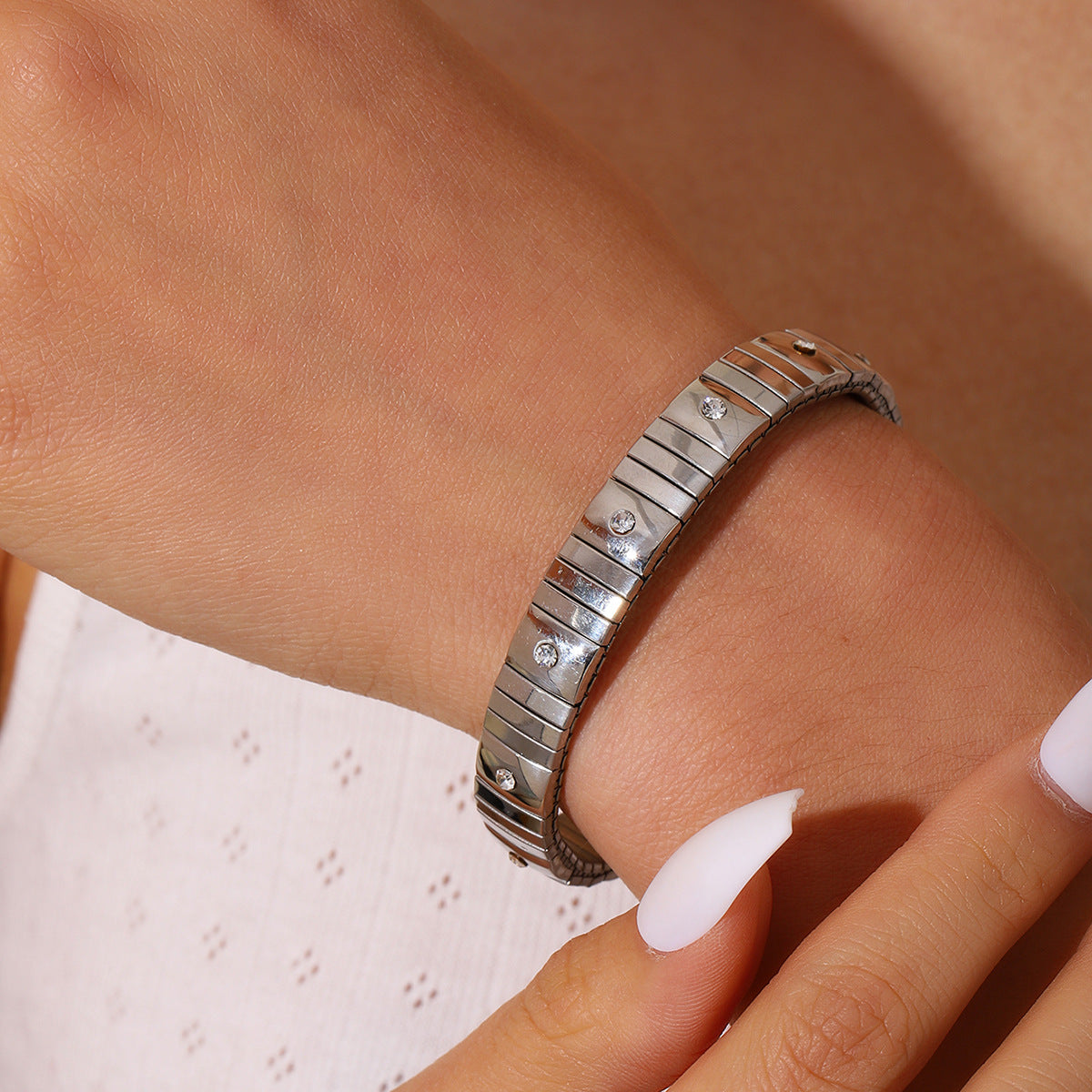 Cold Stainless Steel Diamond Elastic Bracelet For Men - FASHIONKULTUR