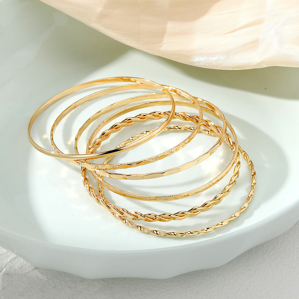 Bohemian Metal Chain Bracelet Set For Women Geometric Gold Color Thick Link Chain Open Bangle Female Fashion Jewelry - FASHIONKULTUR