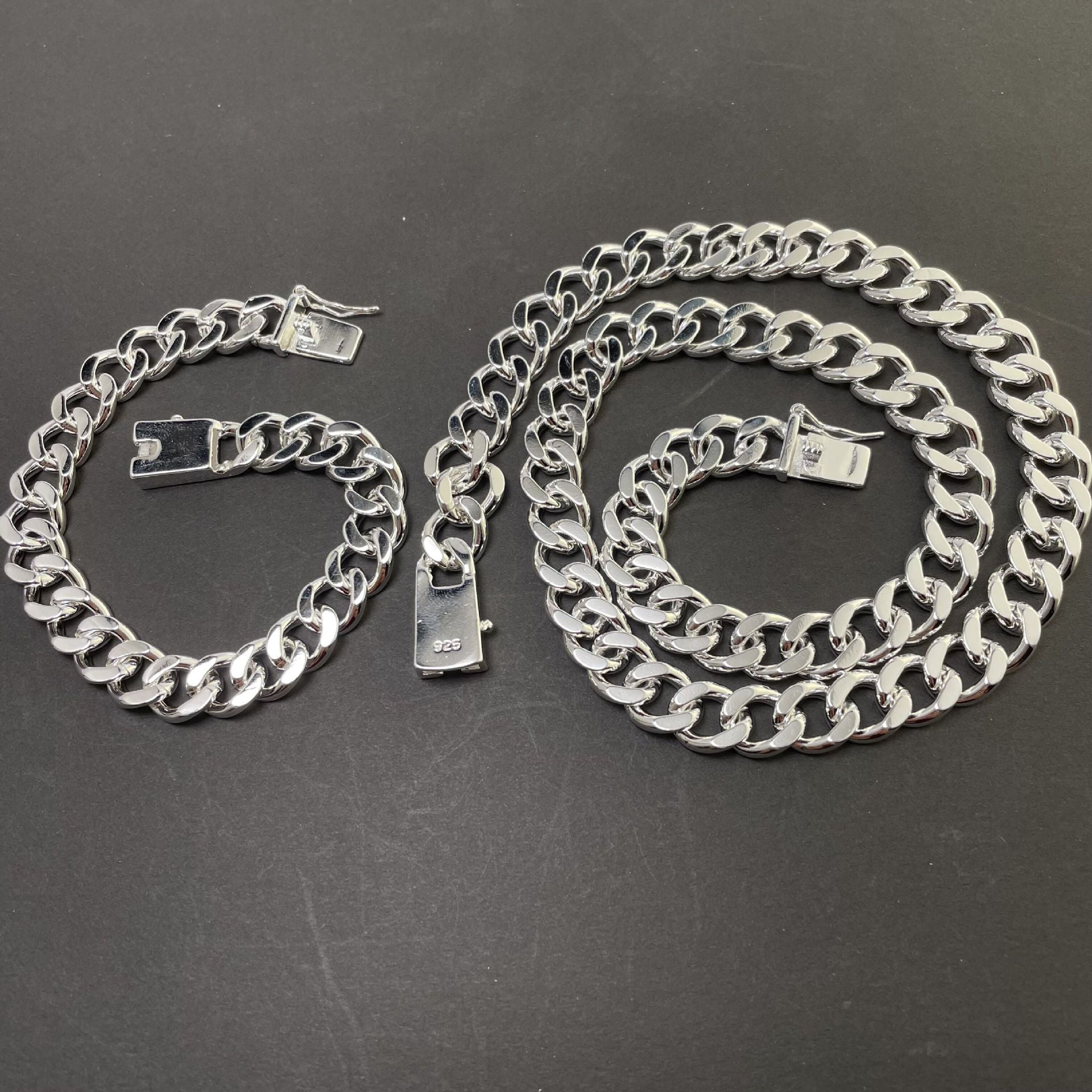 Electroplating 925 Silver 10MM Square Buckle Necklace Bracelet Set - FASHIONKULTUR