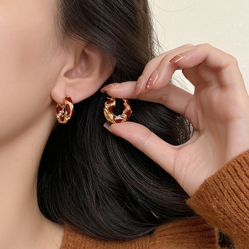 Fashion Jewelry New Trendy Enamel Color Metal Texture Small Hoop Earrings For Women Gold Plated Statement Ear Buckle Creative Jewelry Gifts - FASHIONKULTUR