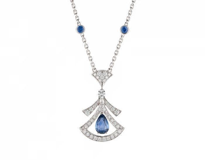 Fashionable All-match Pear-shaped Red And Blue Emerald Full Diamond Clavicle Chain - FASHIONKULTUR