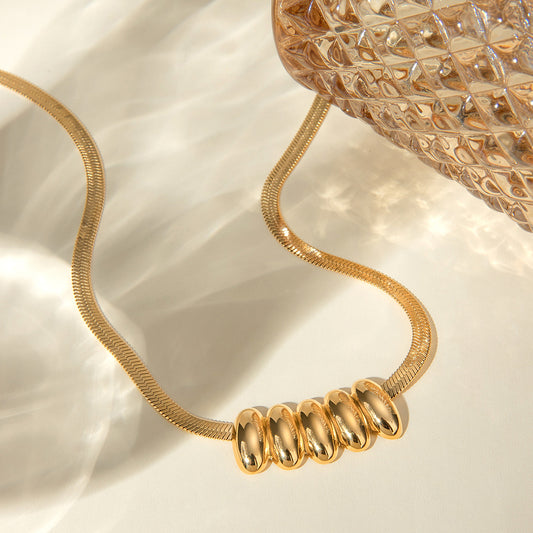 18K Gold Stainless Steel Glossy Small Waist Oval Necklace - FASHIONKULTUR
