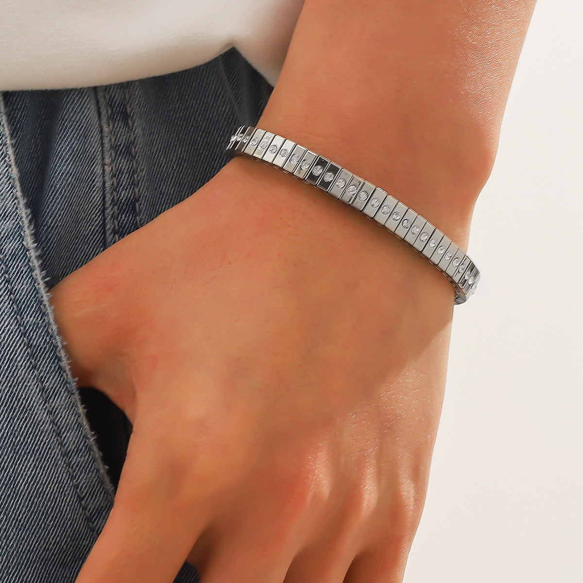 Cold Stainless Steel Diamond Elastic Bracelet For Men - FASHIONKULTUR