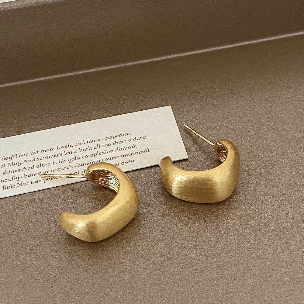 Brushed Metal Stud Earrings Vintage Simple Ear Clip - FASHIONKULTUR