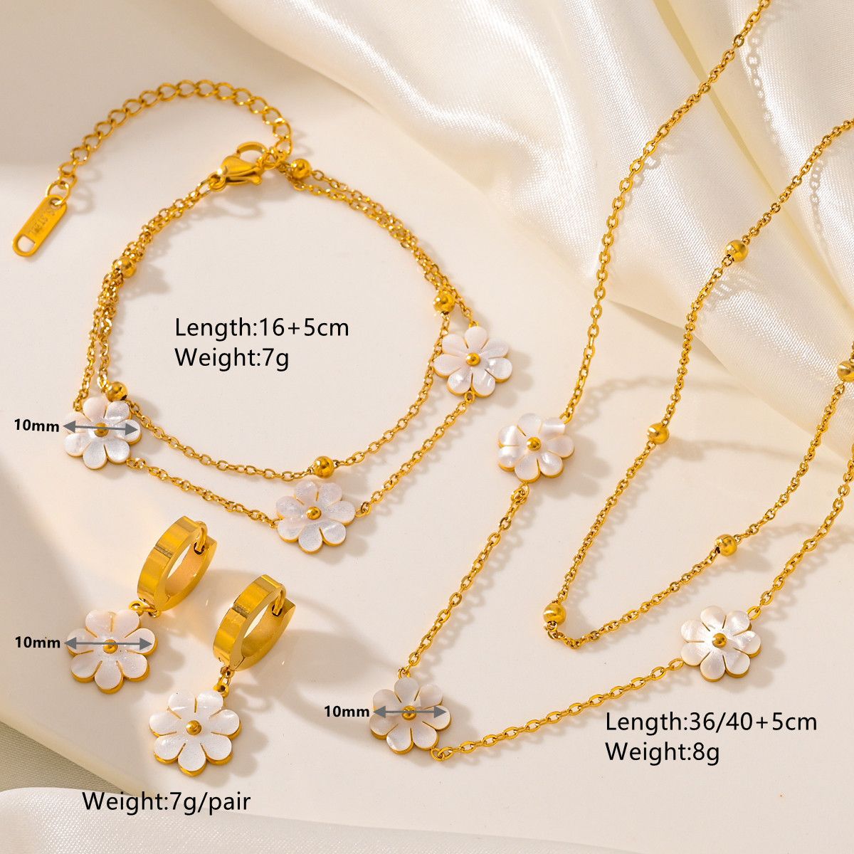 Fashion Jewelry Stainless Steel Flower DaisyFlower Necklace Double Layering Necklace Earrings Jeweley Set - FASHIONKULTUR