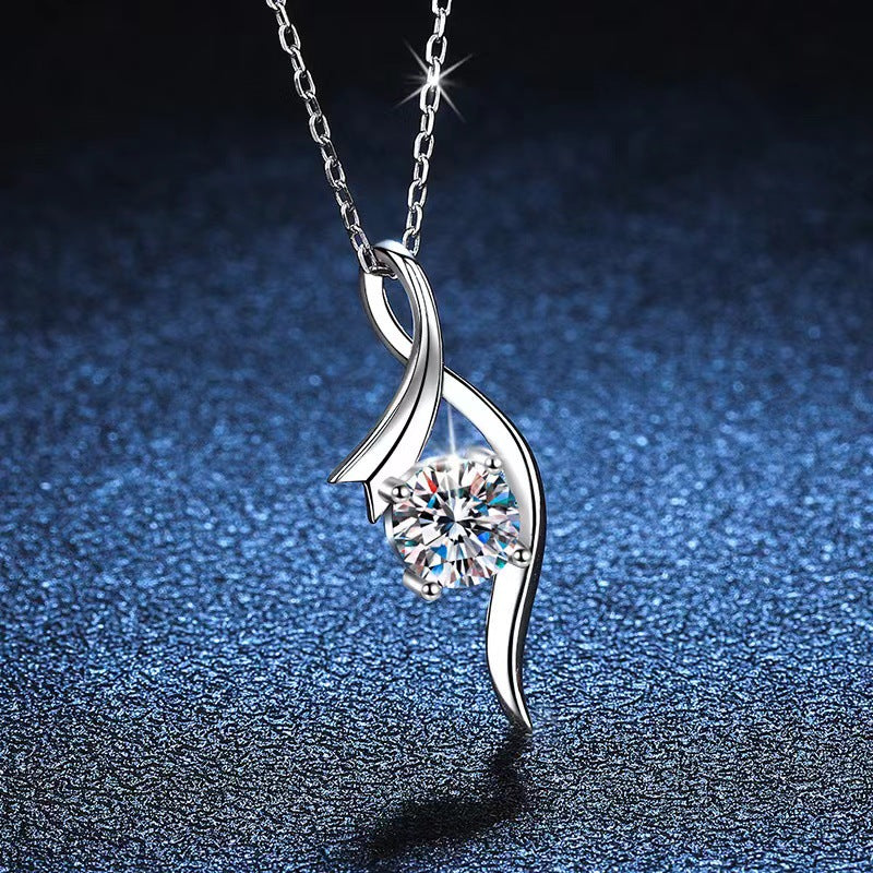 925 Sterling Silver Classic Four-claw 1 Karat-inch Diamond Necklace - FASHIONKULTUR