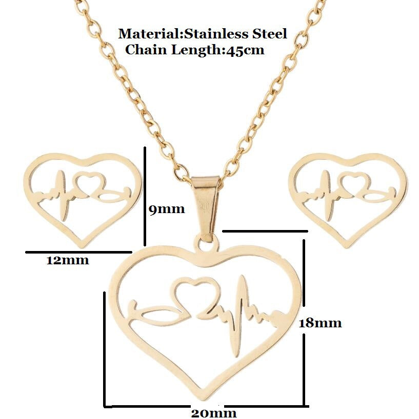 New Stainless Steel Geometric Ear Studs Collarbone Necklace Set - FASHIONKULTUR