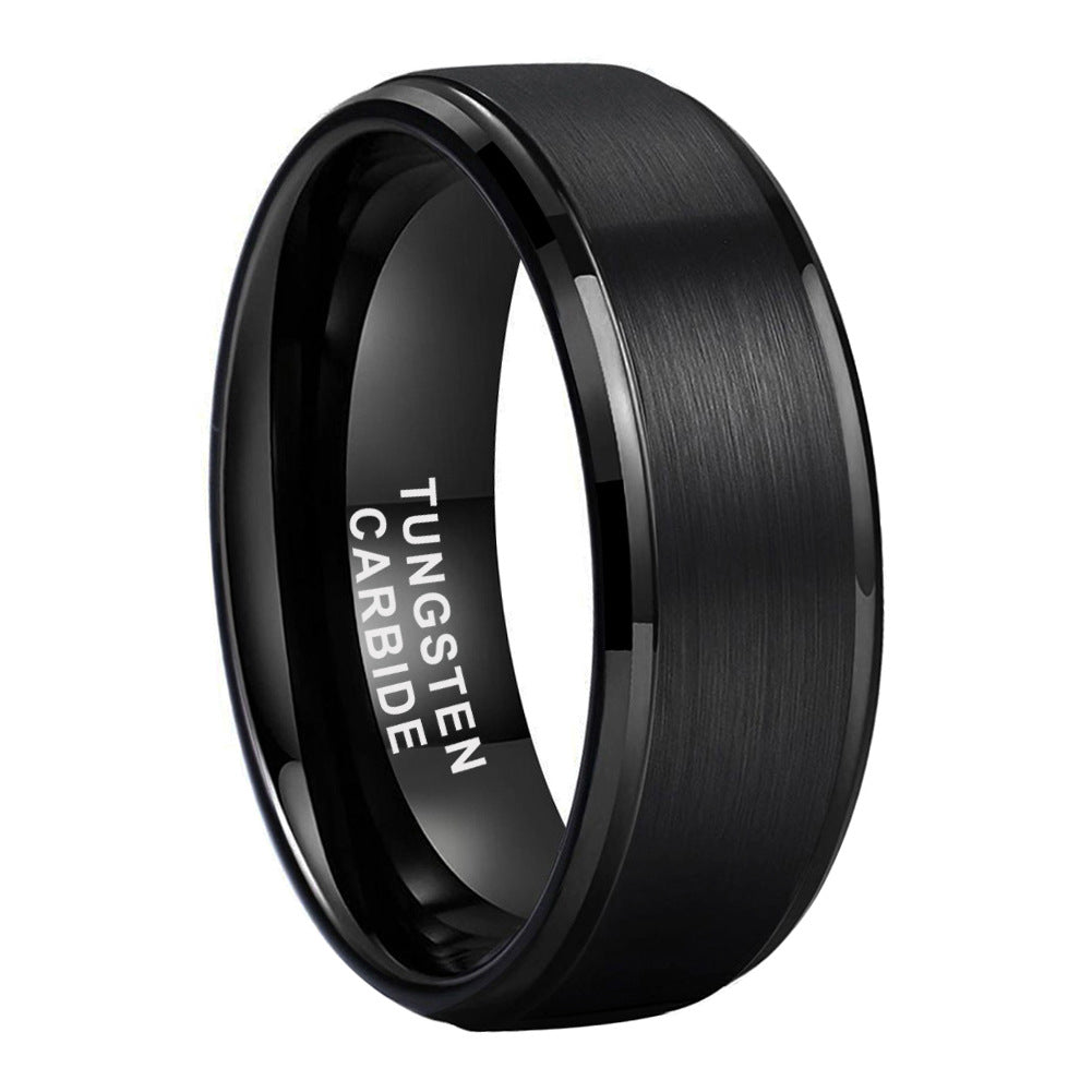 Tungsten Steel Black Plated Chamfered Step Sand Ring - FASHIONKULTUR