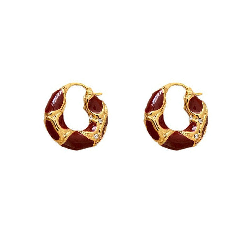 Fashion Jewelry New Trendy Enamel Color Metal Texture Small Hoop Earrings For Women Gold Plated Statement Ear Buckle Creative Jewelry Gifts - FASHIONKULTUR