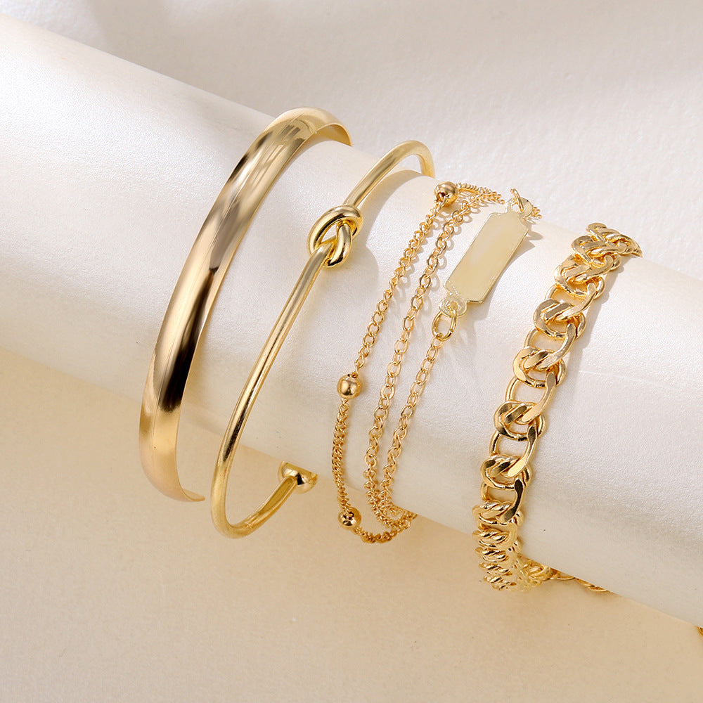European And American Simple Hundred Chain Ring Bracelet 4-piece Set - FASHIONKULTUR