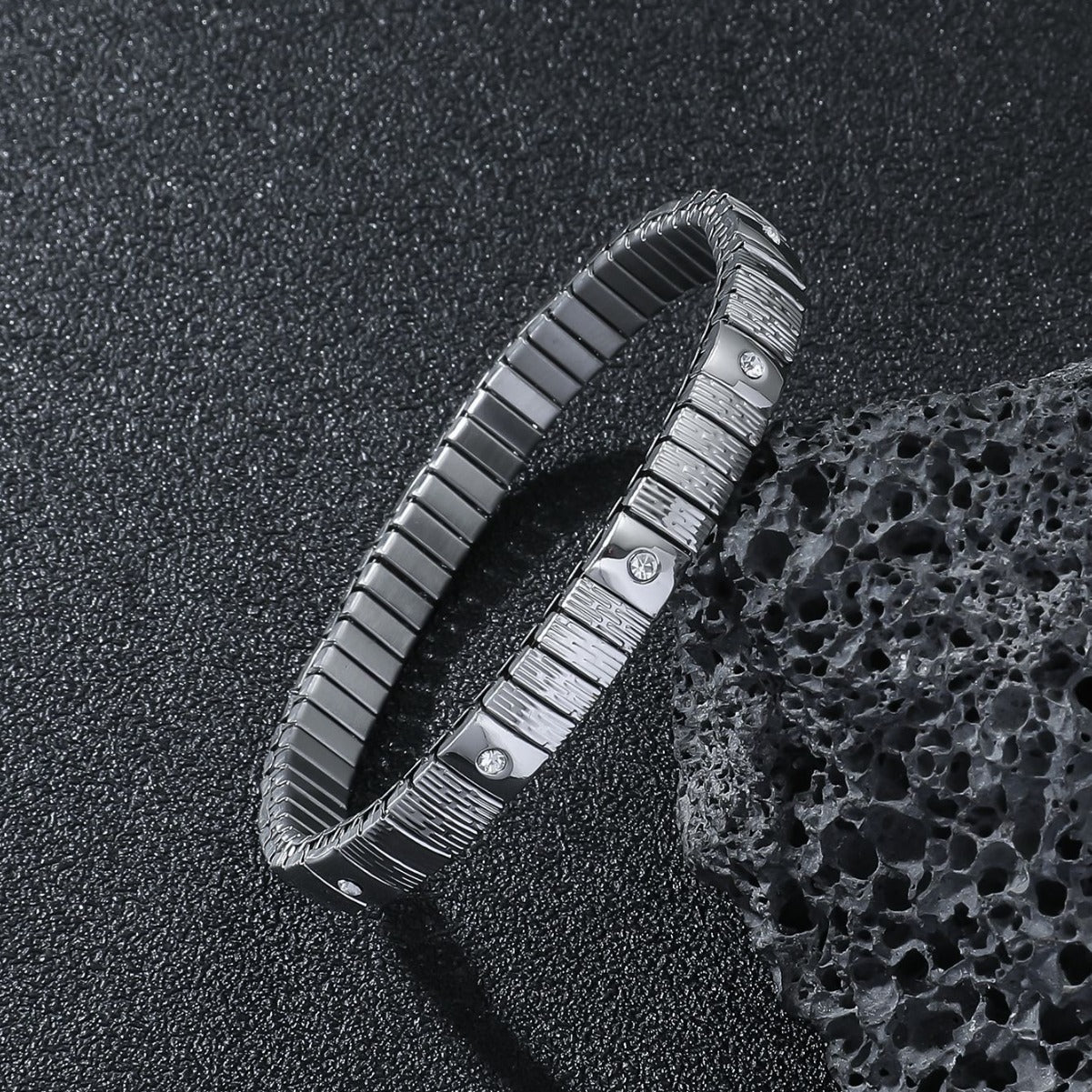 Cold Stainless Steel Diamond Elastic Bracelet For Men - FASHIONKULTUR