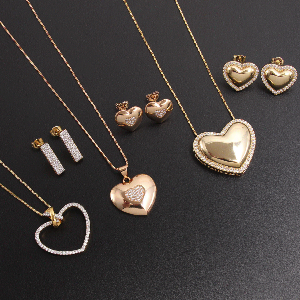 Heart-shaped Zircon Women's Necklace Suit - FASHIONKULTUR