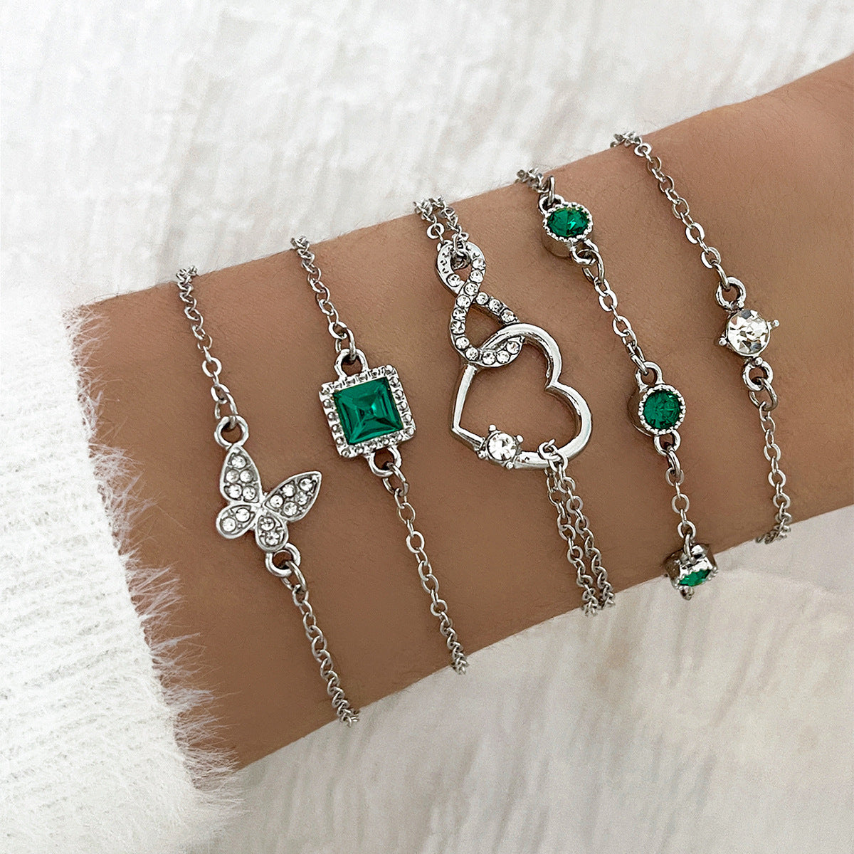 Bohemian 5pc Green Crystal Bracelets Jewelry Set For Women Heart Bracelet Wedding Engagement Bracelet Fashion Jewelry - FASHIONKULTUR