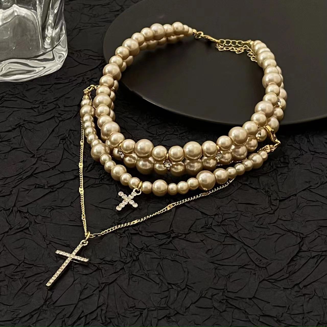 Women's Multi-layer Pearl Cross Necklace - FASHIONKULTUR