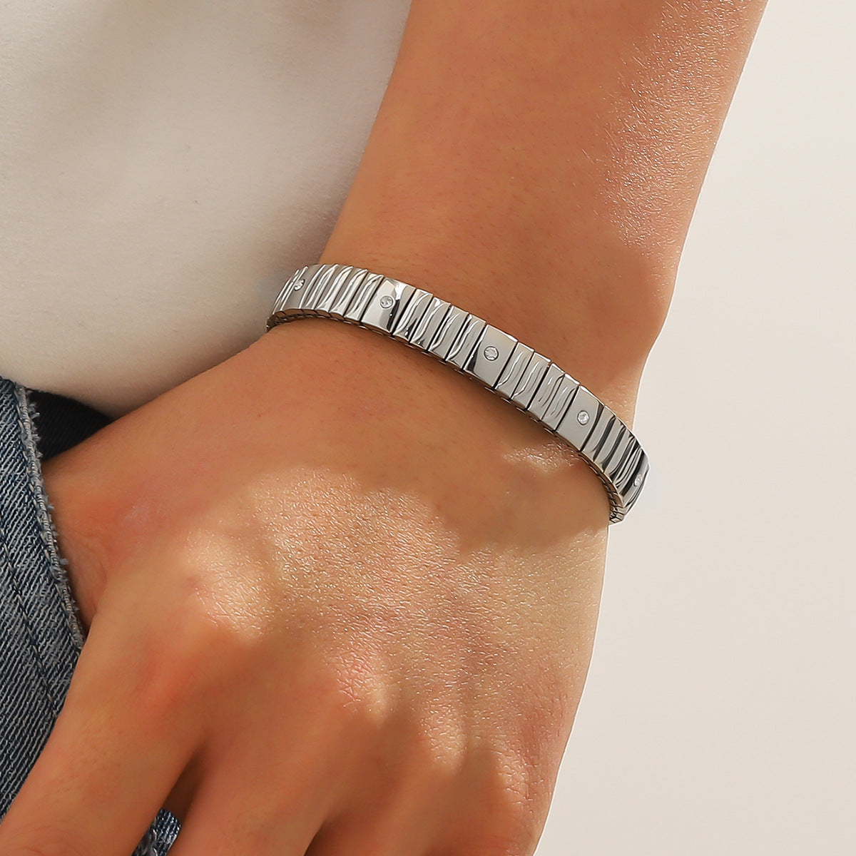 Cold Stainless Steel Diamond Elastic Bracelet For Men - FASHIONKULTUR