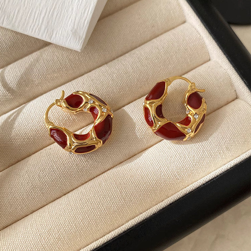 Fashion Jewelry New Trendy Enamel Color Metal Texture Small Hoop Earrings For Women Gold Plated Statement Ear Buckle Creative Jewelry Gifts - FASHIONKULTUR
