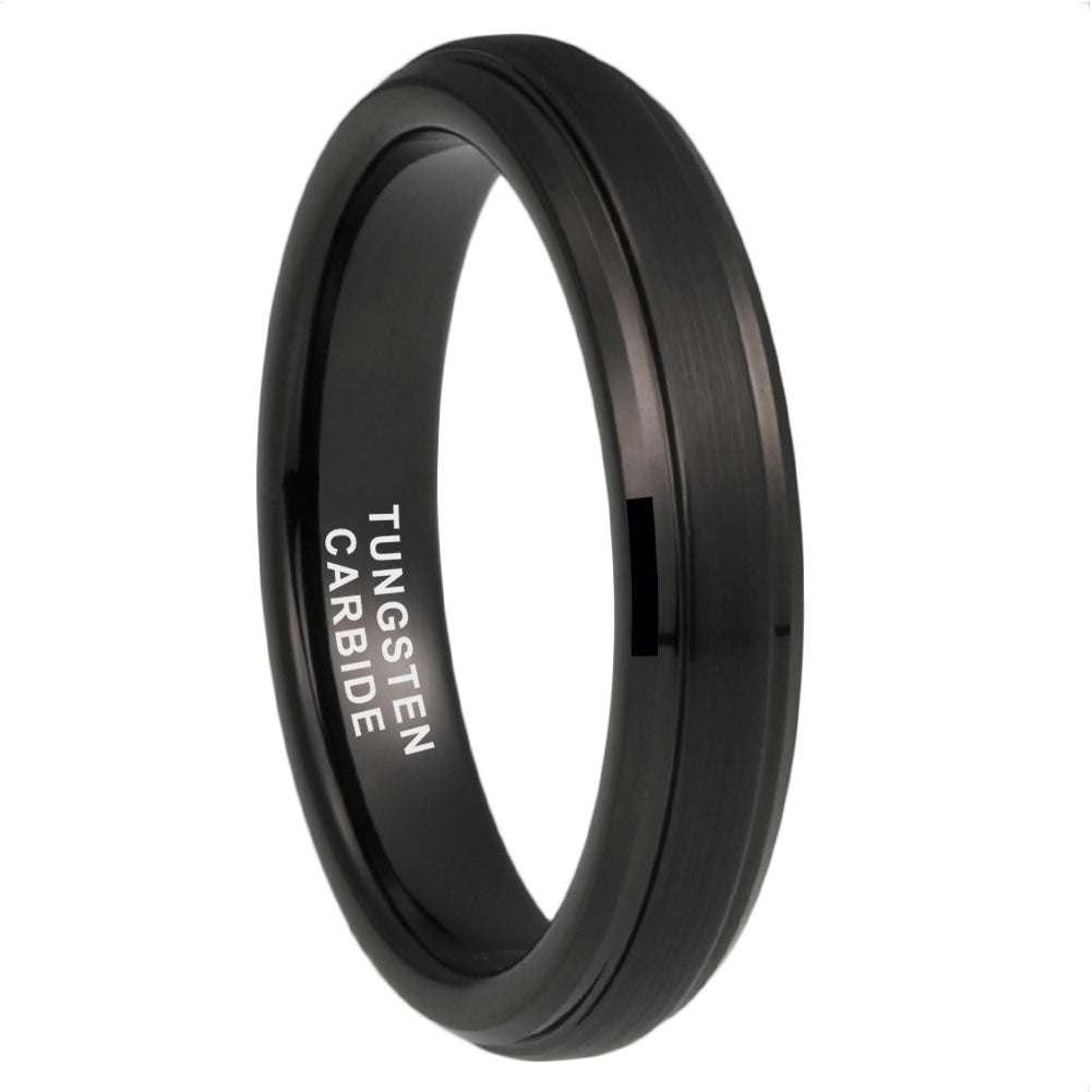 Tungsten Steel Black Plated Chamfered Step Sand Ring - FASHIONKULTUR