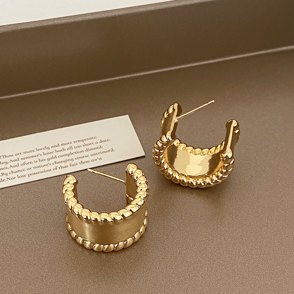 Brushed Metal Stud Earrings Vintage Simple Ear Clip - FASHIONKULTUR