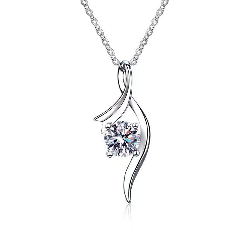 925 Sterling Silver Classic Four-claw 1 Karat-inch Diamond Necklace - FASHIONKULTUR