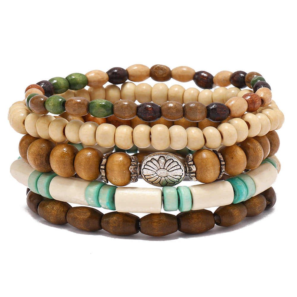 Colorful Wooden Bead Small Flower Filament Five-piece Bracelet - FASHIONKULTUR