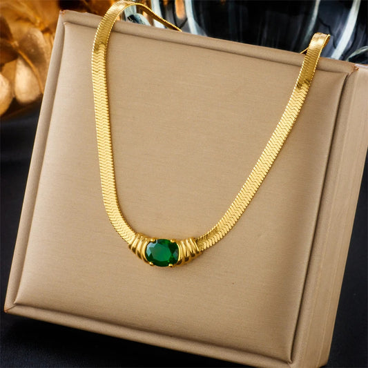 Emerald Titanium Steel Blade Necklace For Women - FASHIONKULTUR