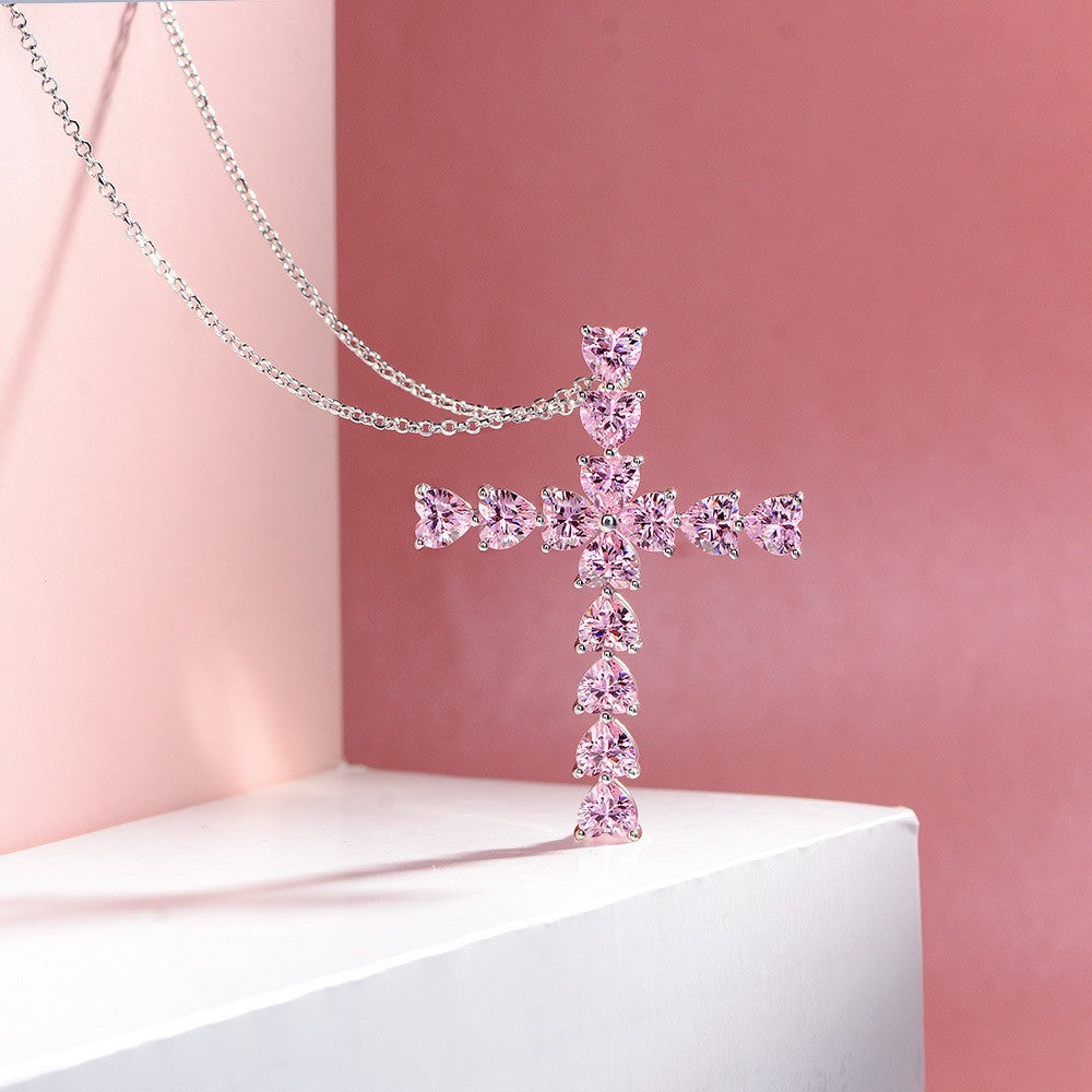 High Carbon Diamond S925 Silver Cross Necklace - FASHIONKULTUR