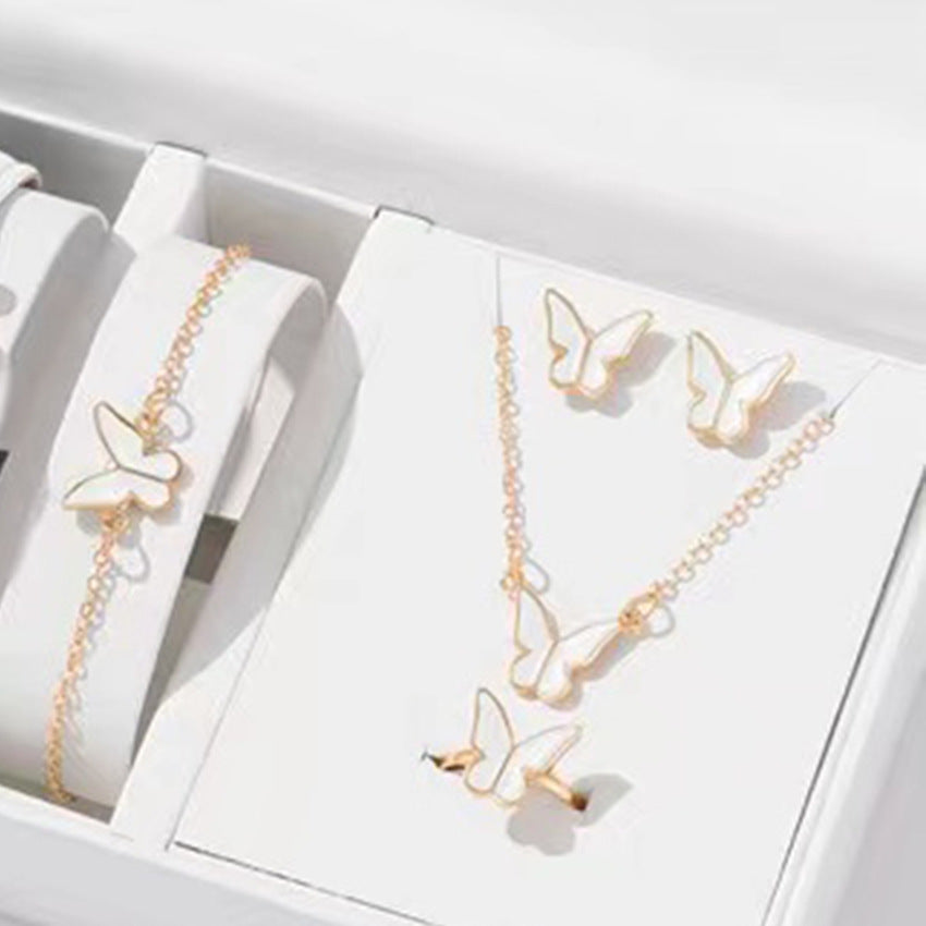 5PCS Fashion Butterfly Pendants Necklace Earrings Ring Bracelet Sets For Women Jewelry Set Bridal Wedding Jewelry Gift - FASHIONKULTUR