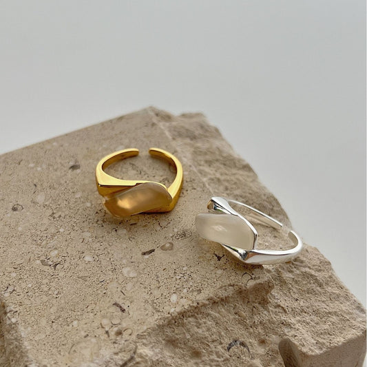 Sterling Silver White Chalcedony Geometric Design Ring For Women - FASHIONKULTUR