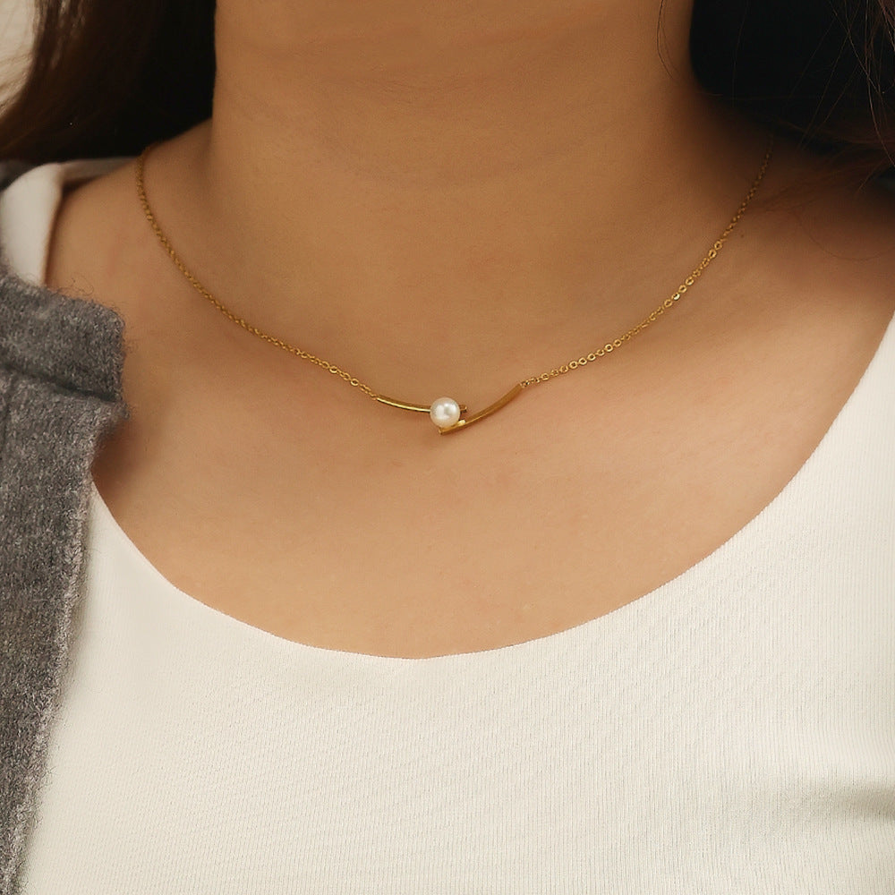 Stainless Steel Necklace Pearl Gold Pendant - FASHIONKULTUR