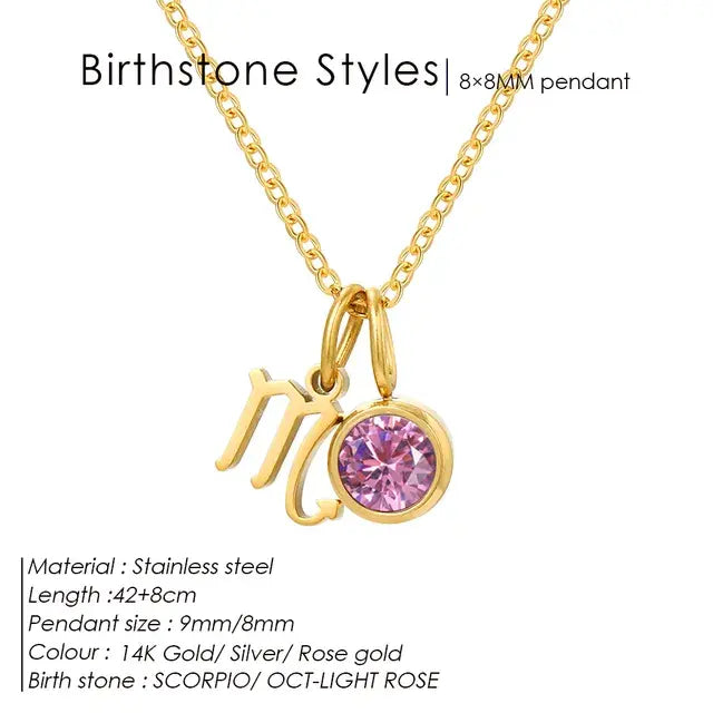 Birthstone Constellation Double Pendant Necklace - FASHIONKULTUR
