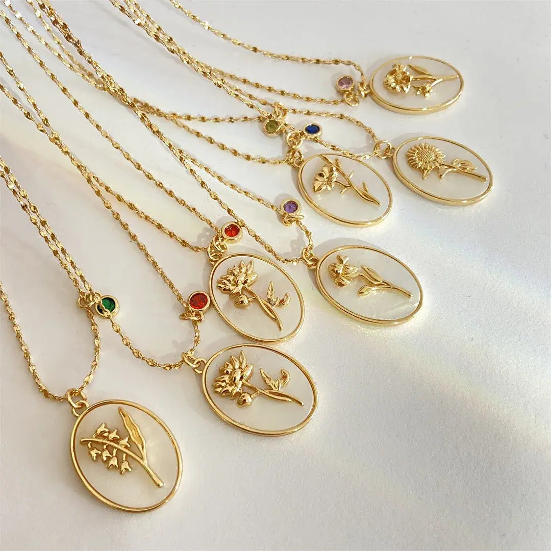 Birthstone Flower Pendant Necklace - FASHIONKULTUR
