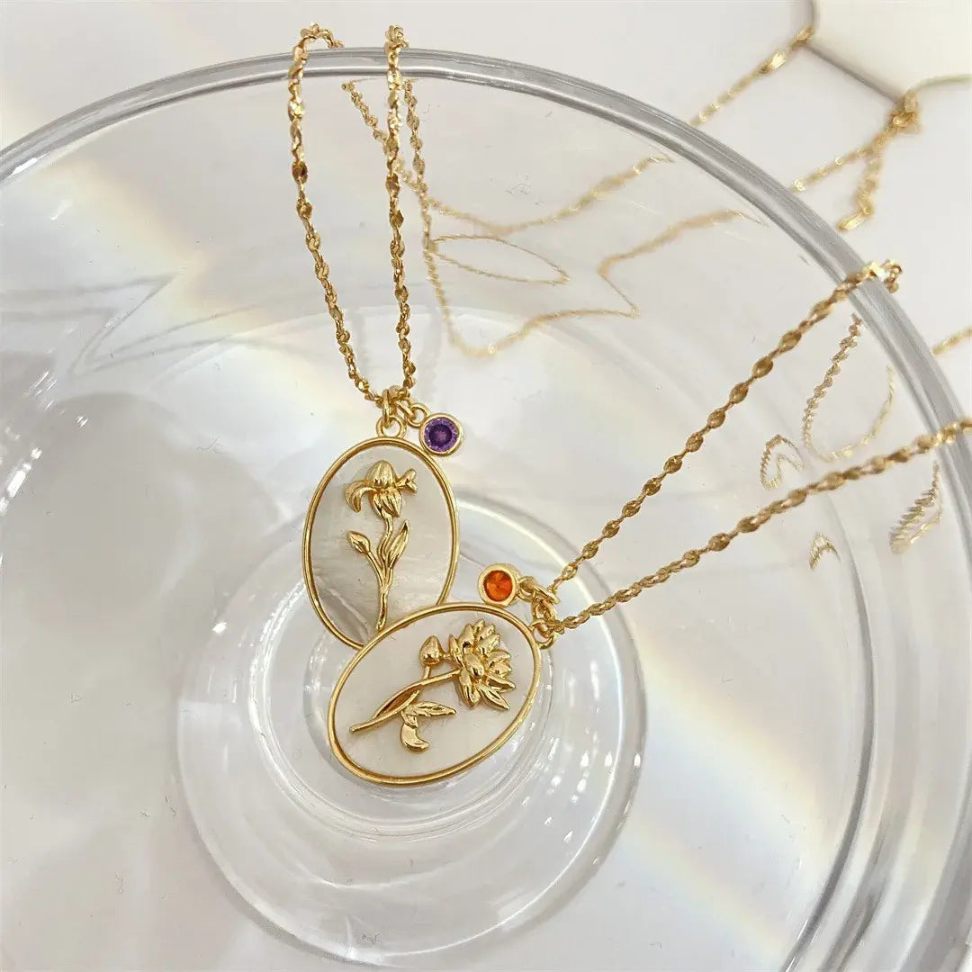Birthstone Flower Pendant Necklace - FASHIONKULTUR