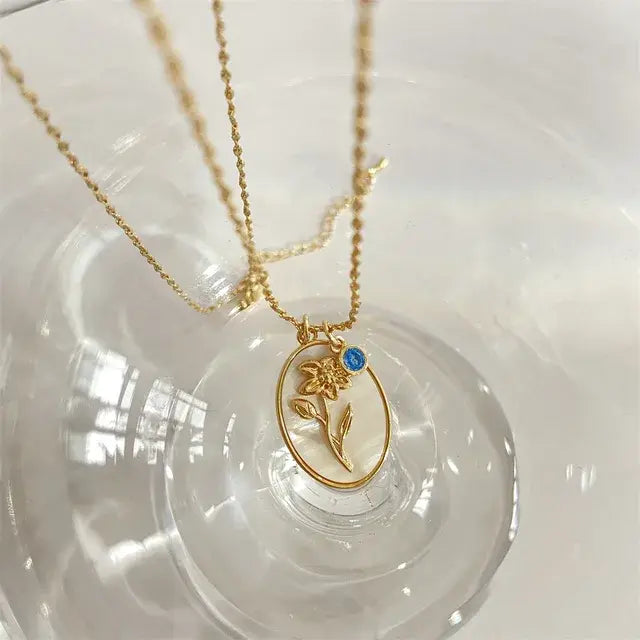 Birthstone Flower Pendant Necklace - FASHIONKULTUR