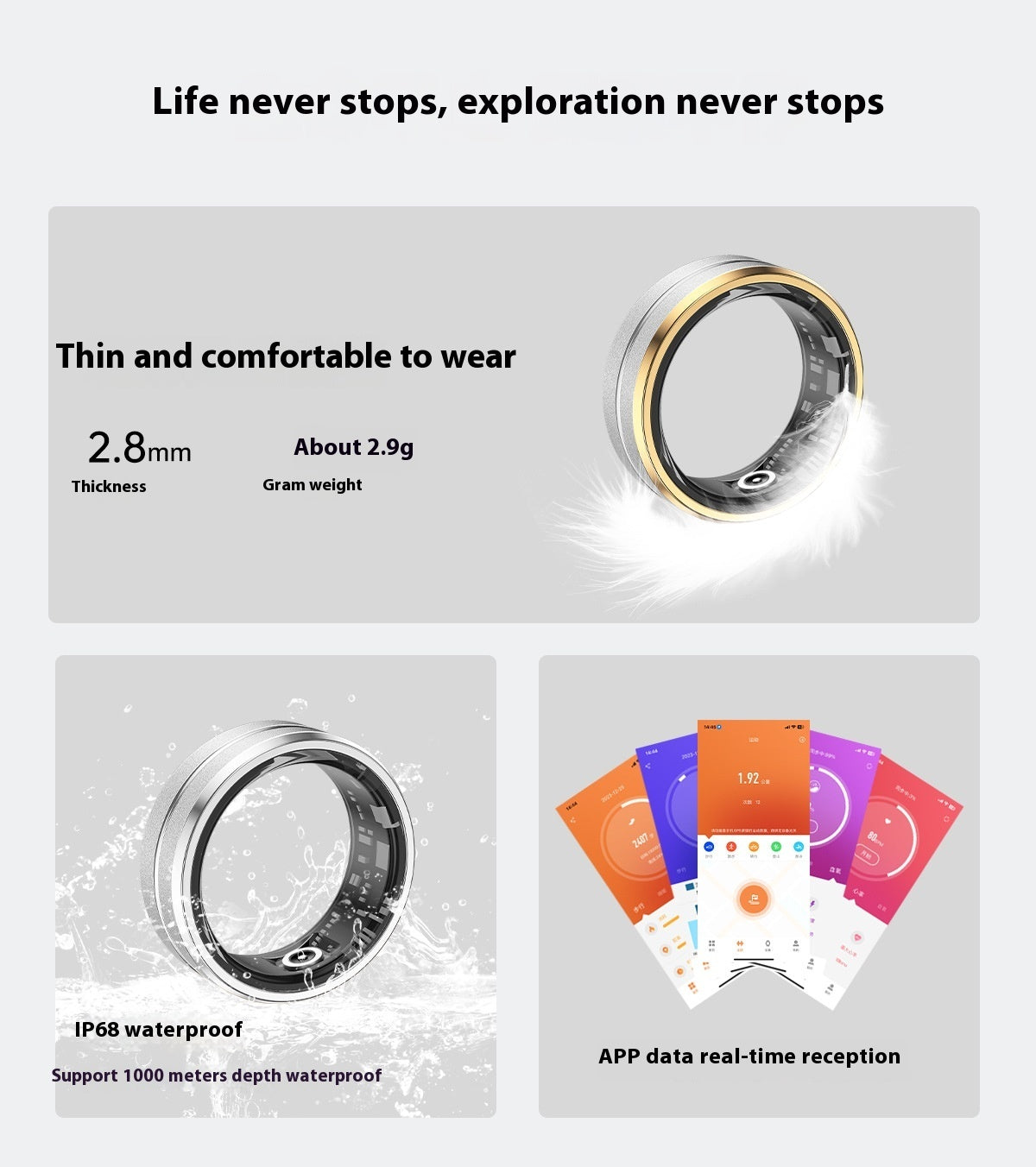 2024 Smart Ring For Men Women Heart Rate Blood Oxygen Monitoring Multi Sports Modes IP68 Waterproof Smart Rings For Android IOS - FASHIONKULTUR