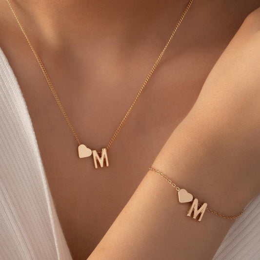 Minimalist Style Heart-shaped Letter Necklace Bracelet - FASHIONKULTUR