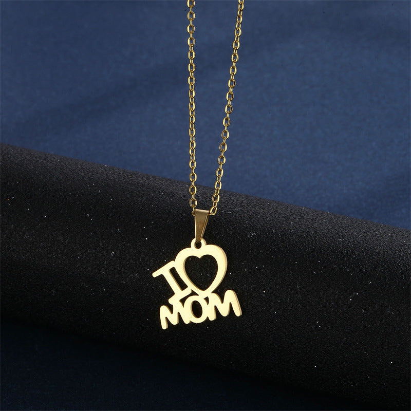 Jewelry Set Stainless Steel I Love Mom Mama Love Heart Pendant Necklace Earrings Thanksgiving Gift - FASHIONKULTUR