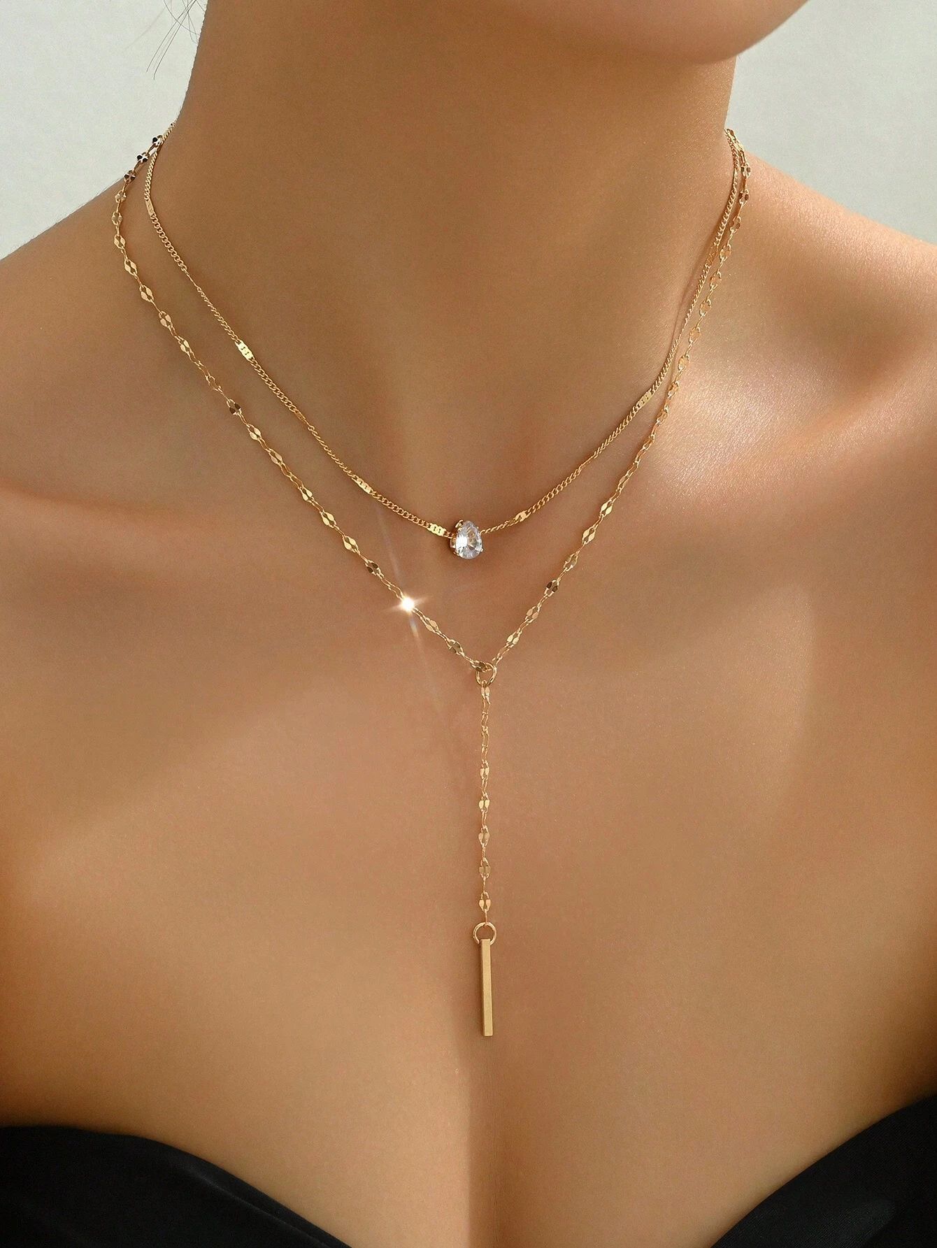 Y-shaped Tassel Rhinestone Necklace Niche Multi-layer - FASHIONKULTUR