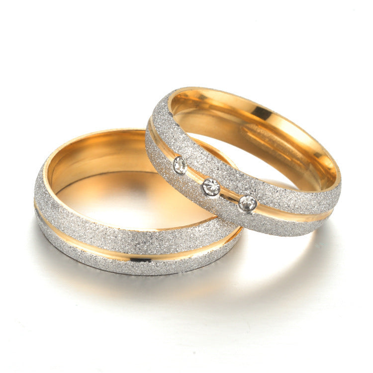Titanium Steel Diamond Frosted Couple Ring - FASHIONKULTUR
