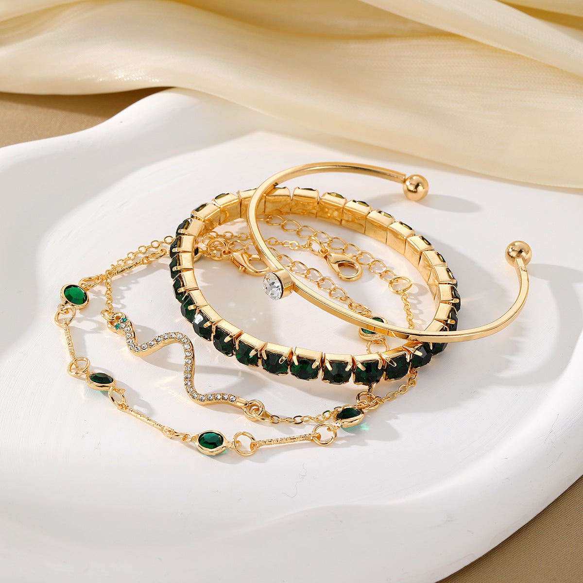 Fashion Green Grandmother Diamond Stretch Bracelet Women's 4-piece Set - FASHIONKULTUR