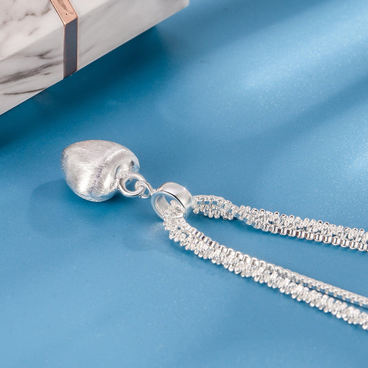 Double Layer Brushed Heart Pendant Necklace For Women High-end Feel Light Luxury Necklace Collarbone Chain Fashion Jewelry - FASHIONKULTUR