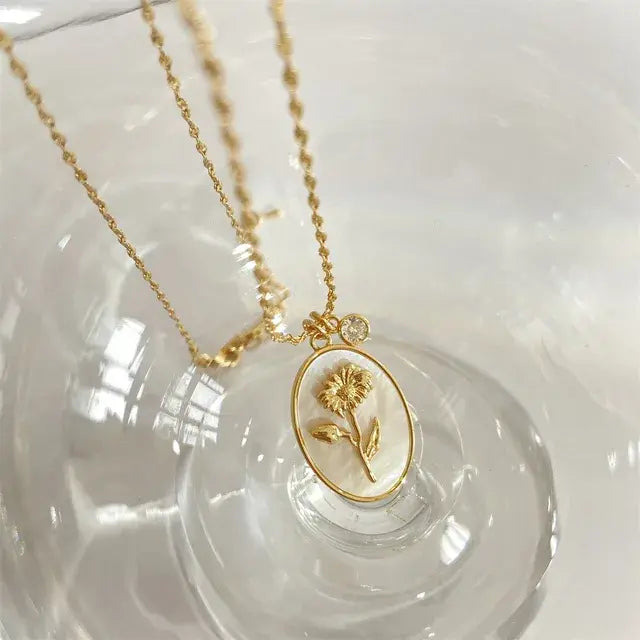 Birthstone Flower Pendant Necklace - FASHIONKULTUR