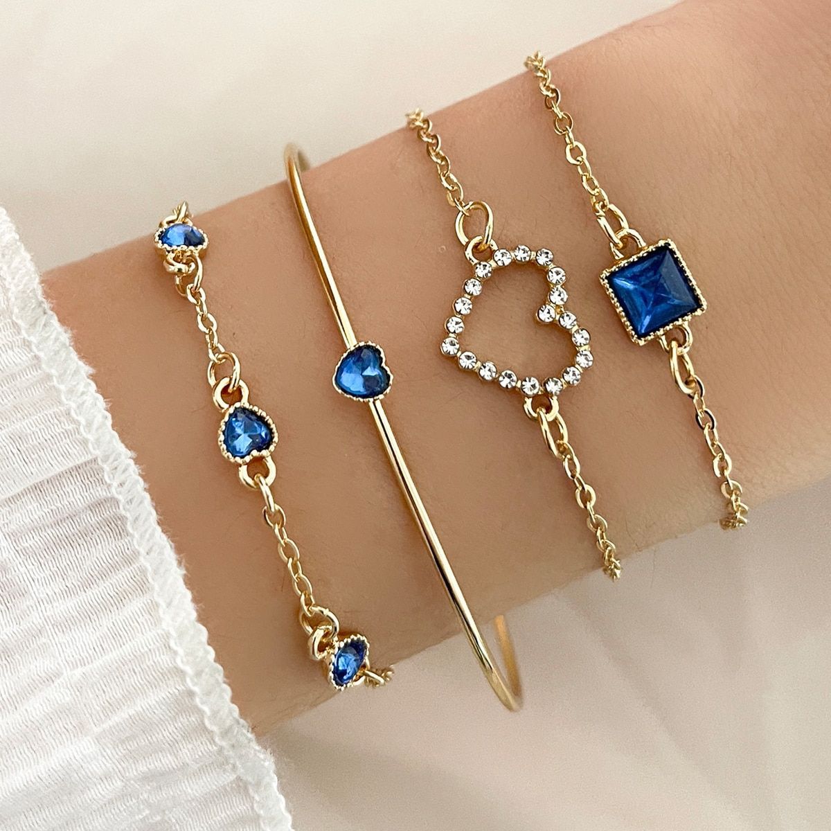 Light Luxury Square Gem Bracelet Female Fully Jeweled Loving Heart Peach Heart - FASHIONKULTUR