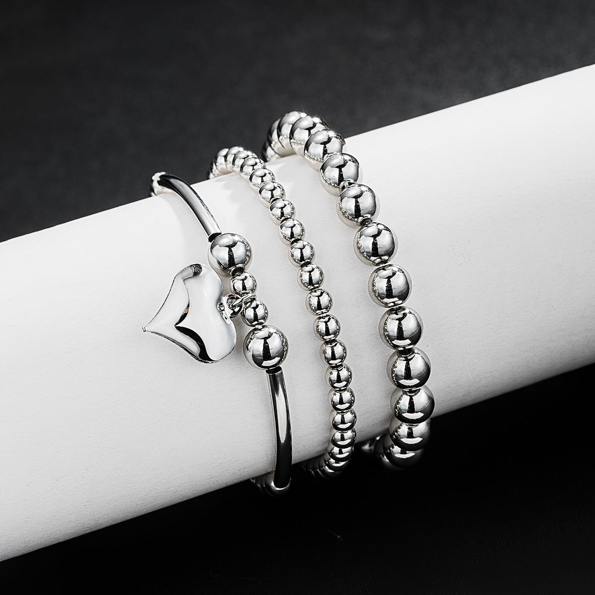 Bohemian Retro Style Love Pendant Elastic Bracelet 3-Piece Set - FASHIONKULTUR