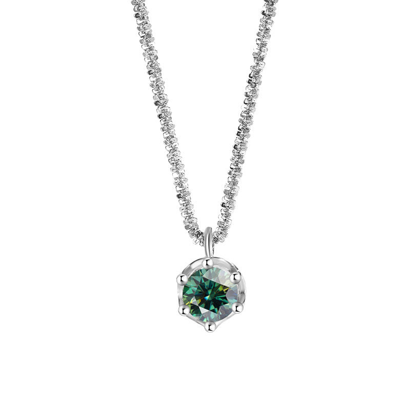 Sterling Silver S925 Simple Moissanite Pendant Valentine's Day Light Luxury Sparkling Necklace - FASHIONKULTUR